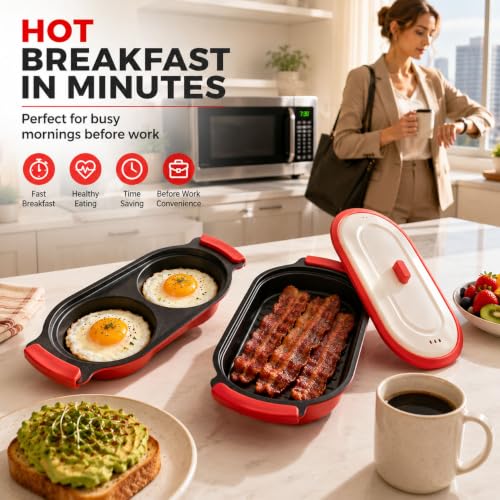 AHJ 2-in-1 Microwave Egg Cooker & Grill Pan Set, Nonstick, with Lid - image 2