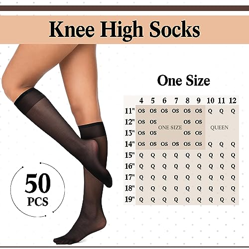 Image of 50 Pairs Nylon Sheer Knee High Stockings for Women Girls Reinforced Toe Socks Compression Stretchy Knee Highs Bulk