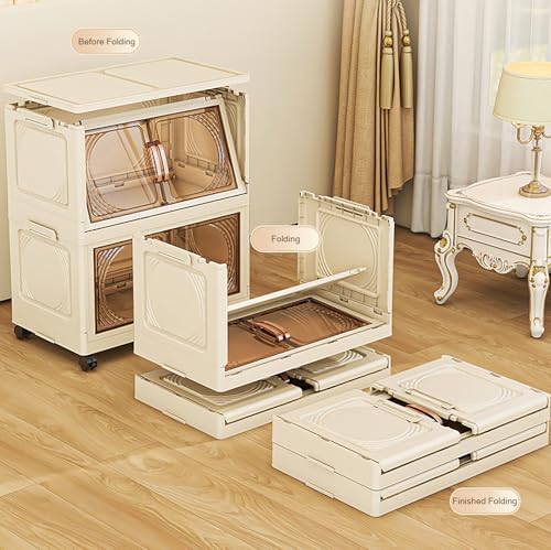 Image of House of Quirk Plastic 4-Layer Storage Cabinet with Wheels, Rolling Organizer for Home, Living Room, and Office - Durable, Space-Saving Solution for Sundries, Toys, and Essentials (55cm, Cream)