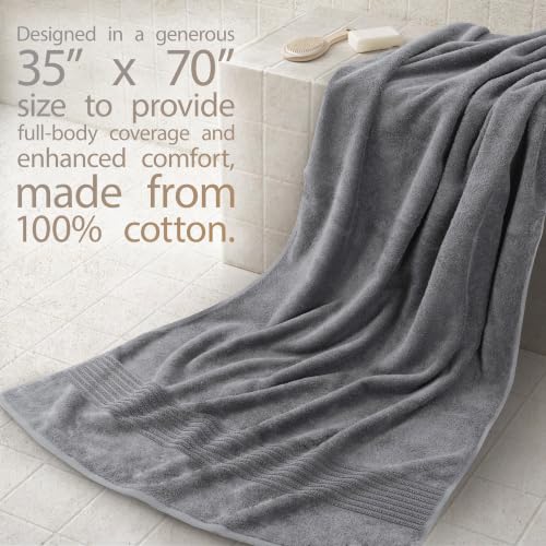 Image of Cotton Paradise 100% Cotton Turkish Towel Set, Soft Absorbent Quick Dry, 2 Piece 35x70 Bath Sheet Set, Light Grey