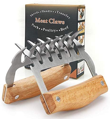 Foto von Fleischkrallen, Bärenkrallen, Fleischzerkleinerer zum Grillen, 2 Stück, Edelstahl-Fleischgabeln mit Holzgriff, Schweinefleisch, Rind, Huhn, Zerkleinerer