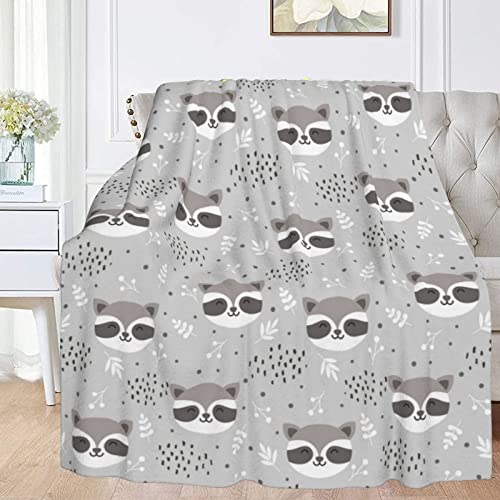 Fehuew Cute Raccoon Doodle Gray Flannel Fleece Throw Blanket 50X60 Inch Living Room/Bedroom/Sofa Couch Warm Soft Bed Blanket For Kids Adults #TOP4