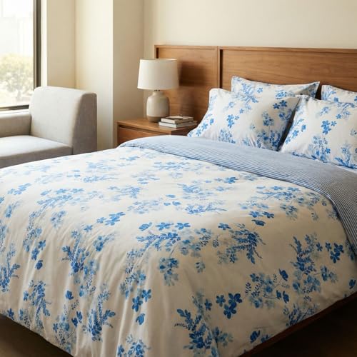 LERUUM Sevilla Parure de lit 100% Coton Motif Housse de Couette Bleu King