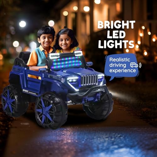 Image of Driving EV Cars for 1, 2, 3, 4, 5, 6 Years | Remote + Steering + Mobile App Control | Kids Jeeps (Thar Jumbo Size Jeep [1-8 Year Kids], Royal Blue)