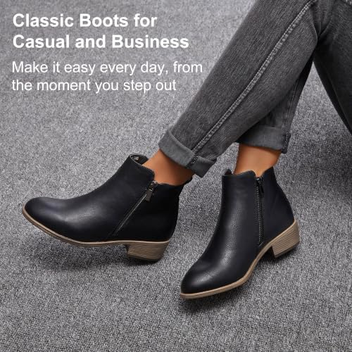 Image of Jeossy Women's Ankle Boots, Casual Round Toe Low Heel Zip Short Booties
