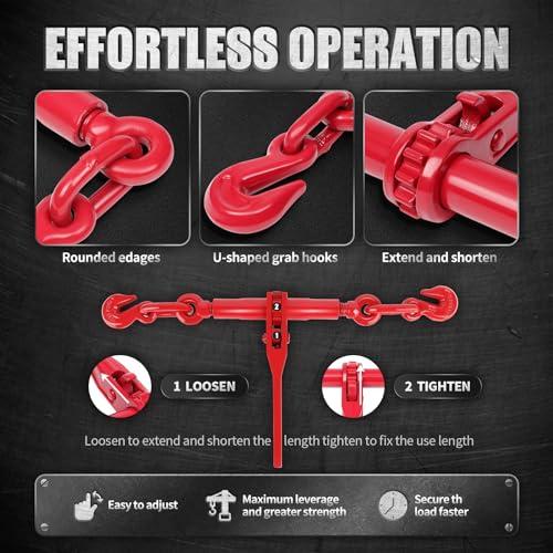 Image of 4 Pack 1 /4 to 5 /16 inch Ratchet Chain Load Binders, Load Binder with 2600LBS Working Load Limit, Chain Binder Breaking Strength up to 9200LBS, Ratchet Binder for Truck, Tie Down, Hauling, Towing