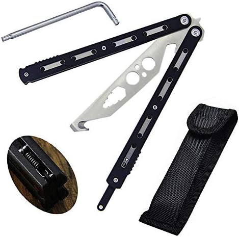 BTFLKNS Practice Butterfly Knife, Unsharpened Butterfly Knife for Training, Safe Dull Without Danger with Spring Lock, Made of Reinforced 18/8 Stainless Steel for Training Enhancement Skills(Black)