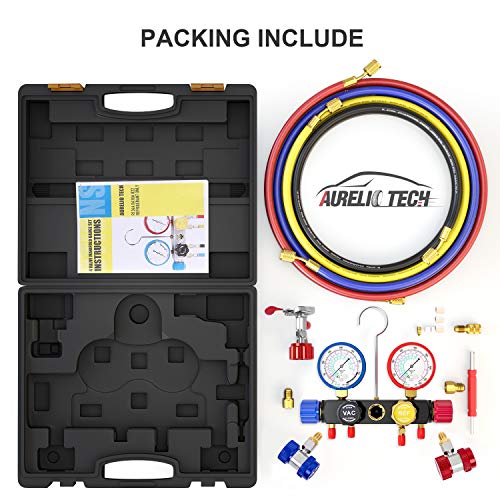AURELIO TECH 4 Way A/C Manifold Gauge Set Fits R134A R410A and R22