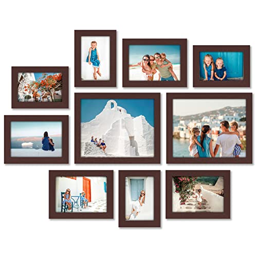 Americanflat Set of 10 Picture Frames with Shatter-Resistant Glass - Gallery Wall Frame Set with Two 8x10, Four 5x7 and Four 4x6 Frames - Signature Collection - Mahogany