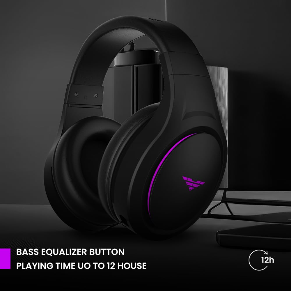 PREYON Hurricane Fly Cuffie Gaming Wireless USB - Cuffie Over Ear per PC e Laptop con Microfono Staccabile - Illuminazione RGB - Suono Surround 7.1 - Equalizzatore Bassi