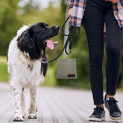 vsshe Leckerlitasche für Hunde, Freihändige Hundeleckerlitasche mit Automatischem Verschluss Futterbeutel Hundetraining Leckerlibeutel Klein Magnet Gassitasche für Katzenfutter Hundefutter Grau