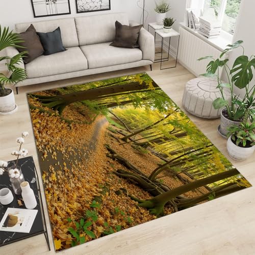 Tapis forêt 120x180 cm grand format imprimé chemin de feuilles