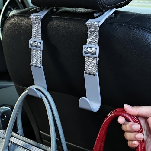 Image of Amooca Headrest Hooks for Car Adjustable 4 Pack Vehicle Seat Back Organizer Storage Hanger Holder for Purse Bags Universal Fit Gray