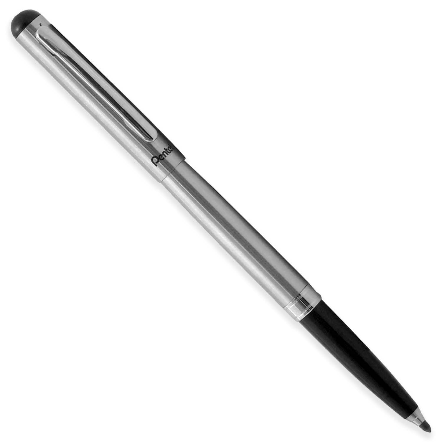 Pentel Sterling Executive Rollerball Pen - Cushion Ball Tip - Fine 0.6mm Point - Stainless Steel Barrel - R460MG-AE - Black Ink
