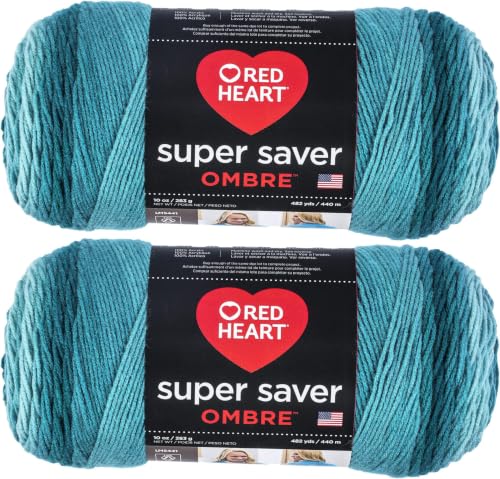 Image of Red Heart Super Saver Jumbo Deep Teal Ombre Yarn of 283g /10oz - Acrylic - 4 Medium (Worsted) - 482 Yards - Knitting /Crochet (Pack of 12)