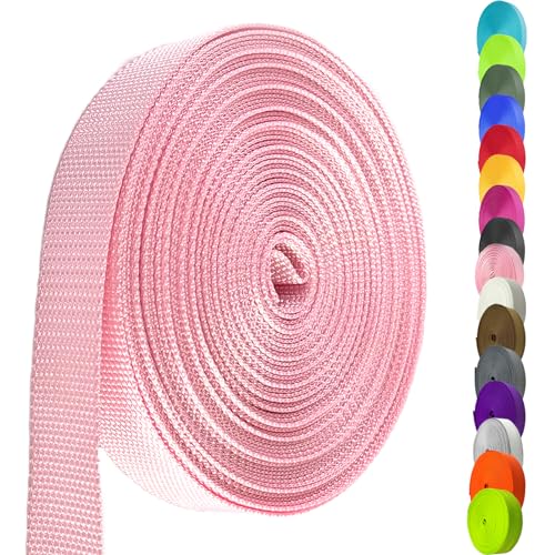 Image of Nylon Webbing 1 Inch 1.5 Inch, Heavy Duty Nylon Webbing Strap 12 Yard,Durable Strapping for Indoor or Outdoor Gear, DIY Crafting, Repairing (Pink, 1 inch-12 Yard)