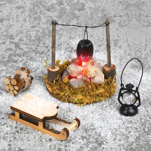 Johiux Wichtel Zubehör Weihnachten LED-Lagerfeuer,Miniatur...
