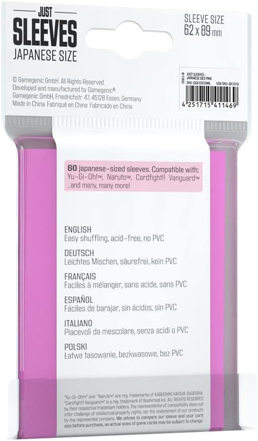 Just Sleeves | Pack of 50 Japanese Size Card Sleeves for Board Game and Card Games | 62 mm by 89 mm Card Sleeves | Professional Protection for TCG and LCGs | Pink Color | Made by Gamegenic