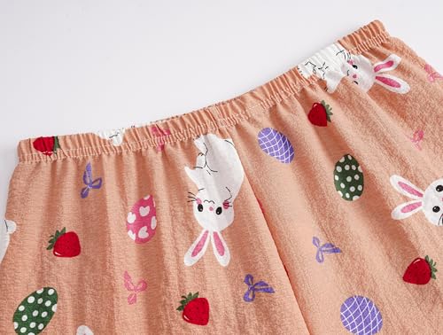 Image of Hupohoi Big Girls Button Down Pajama Set 3pcs Short Sleeve Long Pants with Shorts Crepe Wrinkled Fabric Sleepwear Nighty