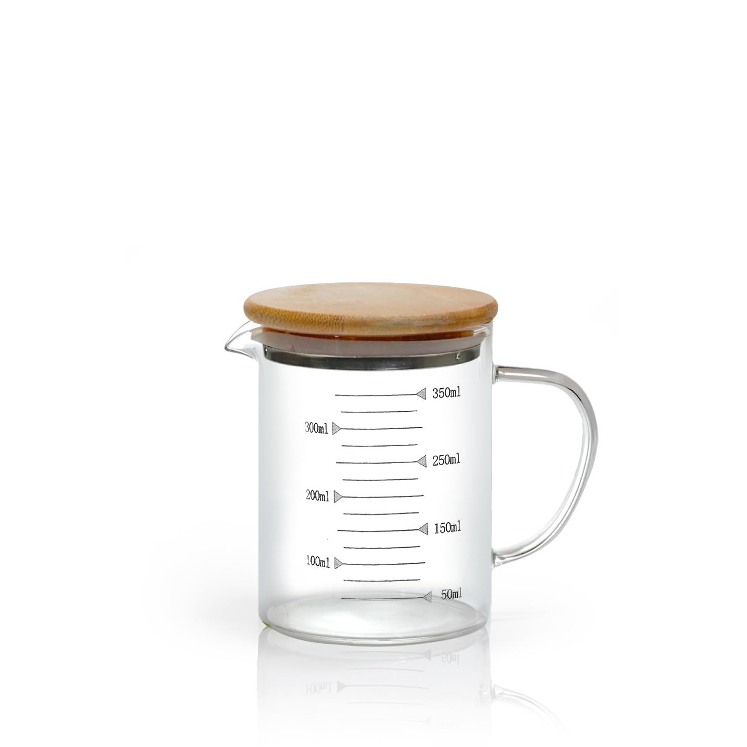 Amazon | 350ml 耐熱ガラスメジャーカップ 天然木製ふた、蓋グレード