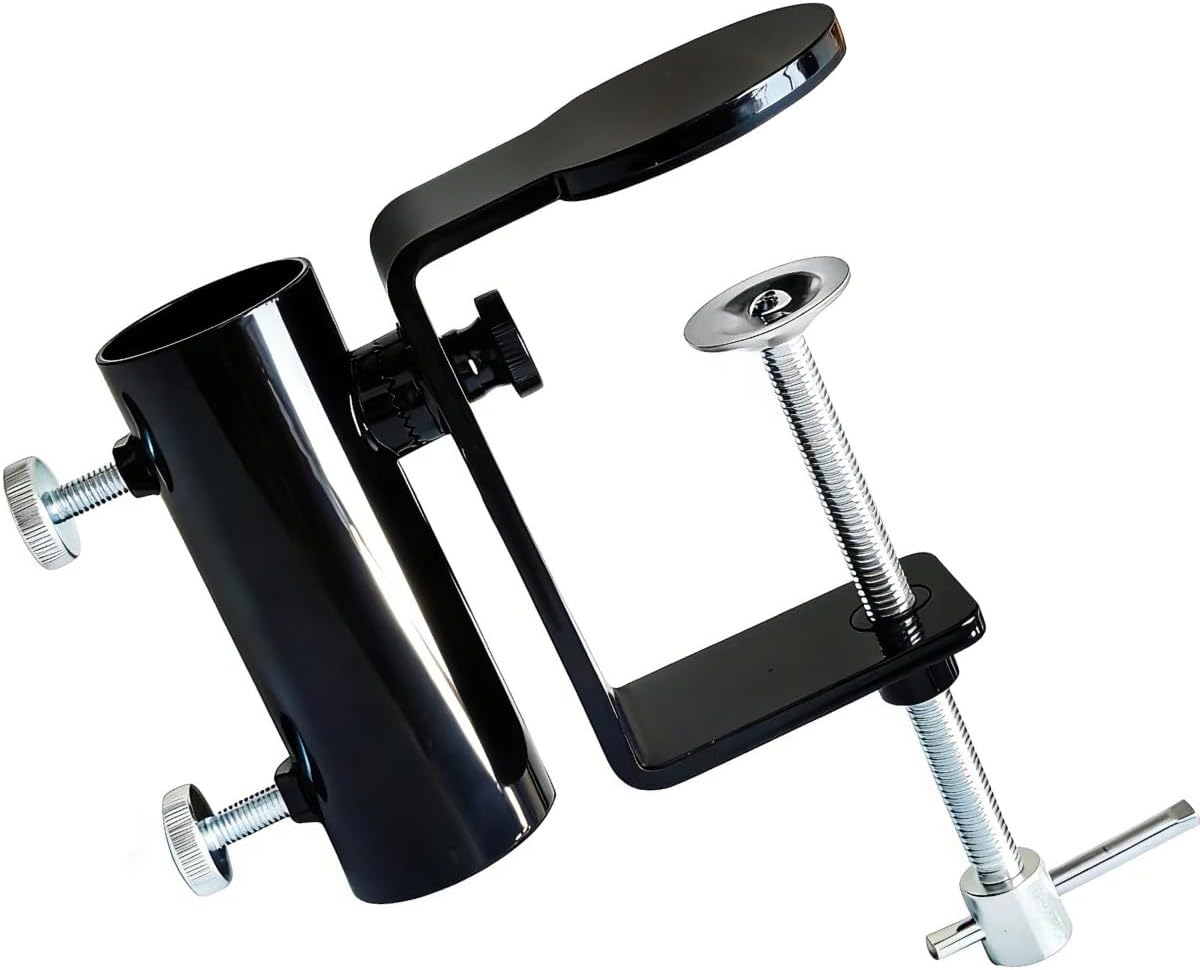 Heavy Duty Steel Umbrella Clamp - 360° Rotatable Balcony Umbrella Railing Umbrella Holder, Attaches to The Deck Railing, Chair, Benches, Tailgates, Boats and More, Black