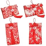 YXHZVON Lot de 4 Enveloppes Rouges en Soie Chinoise avec Pendentif en Jade, Motif Dragon et Phénix de Bon Augure, Enveloppe Rouge Brodée , Porte Bonheur (2 Horizontales, 2 Verticales)