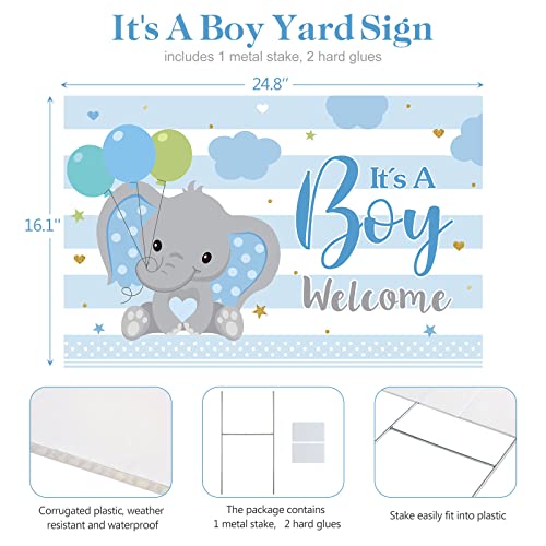 Baby Shower Yard Sign With Stake Gender Reveal Yard Sign Blue Pink Elephant Lawn Sign Gender Reveal Lawn Sign Welcome Baby Announcement Sign For Outdoor Baby Shower Decorations (It's Boy) #TOP1