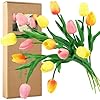 Fiveseasonstuff 15 stems real touch artificial tulipslifelike faux flowers for home weddings gifts spring floral decor festive bloomorange yellow pink  urban country home decor