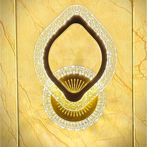 Image of Golden Acrylic Crystal Wall Light for Bedroom & Living Room, 3 Color Changing LED Light, Indoor Decorative Lamp,Designer Wall Mount, Pack of 1,