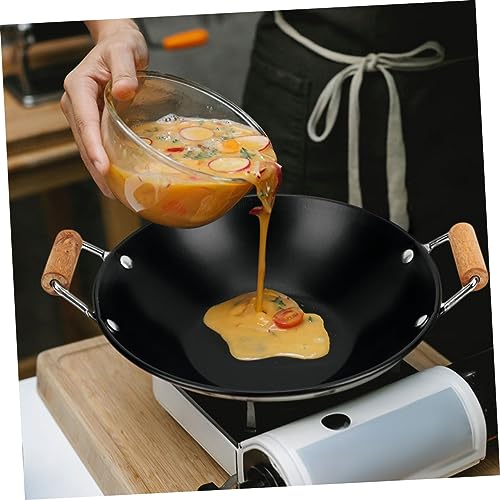 Wok de cocina doble con mangos de madera, 2 piezas miniatura 6