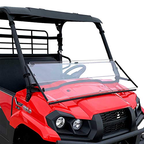 Image of Kawasaki Mule Pro MX Full Folding Windshield by Clearly Tough (52 1 /2 inch wide) | SCRATCH RESISTANT | True Full to Half windshield | Premium Lexan MR10 w / Hard Coat | Proudly Made in America!