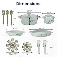 GoodCook 14-Piece Ceramic Cookware Set with Removable Handles, Sage Green — image 3