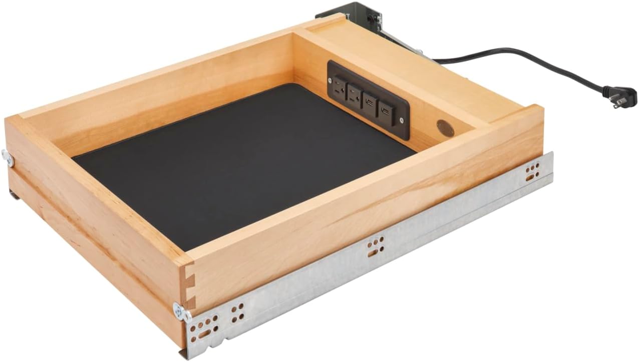 REV-A-SHELF Wood Base Cabinet Charging Drawer Replacement System w/Soft-Close