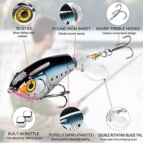 Topwater Fishing Lures, Plopping Minnow With Floating Rotating Tail, Plopper Fishing Lure For Bass Trout Pike Perch, Hard Bass Whopper Lure Kit Freshwater Saltwater Fishing Gear Lifelike #TOP3