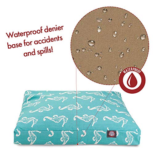 Teal Sea Horse Medium Rectangle Indoor Outdoor Pet Dog Bed With Removable Washable Cover By Majestic Pet Products #TOP3