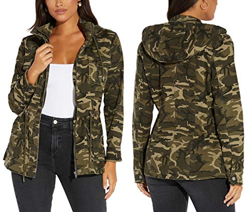 Women Casual Camouflage Warm Winter Safari Jackets Long Sleeve Zipper Lightweight Canvas Overcoat Hunting Hoodie #TOP1