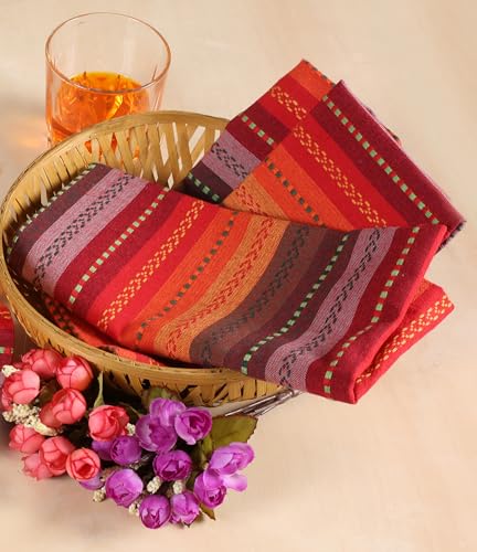 Lightnpro Christmas Red Multi Salsa Stripes Cloth Napkins Set of 12 - Wedding, Christmas & Holiday Table Cloth Napkins Machine Washable for Special Occasions & Everyday Use - 18x18 Inch Red Multi