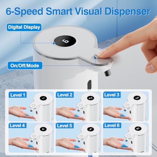 Image of Fachixy Automatic Liquid Soap Dispenser Touchless, Smart Digital Display | 12.8oz /380mL, Up to 90 Days Battery Life, 6 Adjustable Level, Rechargeable, Wall Mountable IPX5 for Kitchen & Bathroom, White