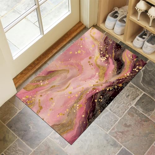 Tapis de sol antidérapant et lavable en marbre rose - 2