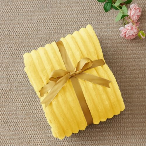 Image of BEDELITE Ribbed Twin Blanket for Couch & Bed, Custard Yellow, 60 inchx80 inch | Ultra-Soft Plush Fleece, Cozy, Warm Yet Lightweight, Ribbed Texture, Home Decor, Machine Washable, Giftable, All-Season Use