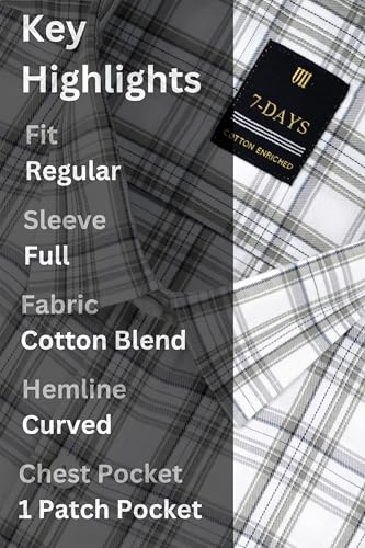 Image of 7-DAYS Men's Premium Checks Formal Shirt - Cotton Rich, Regular Fit, Full Sleeve, with Pocket, Wrinkle Resistant - Stylish Office & Everyday Wear.