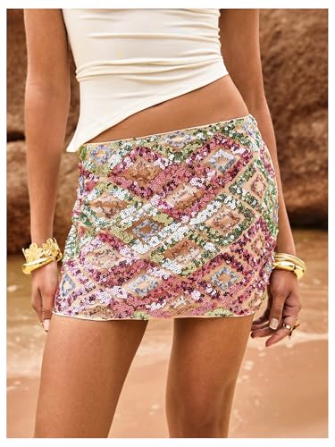 Floerns Women's Contrast Sequin High Waist Shining Party Bodycon Mini Skirt2