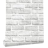Cohoo Home White Gray Peel and Stick Wallpaper Brick Contact Paper 120” ×18” Faux 3D Brick Wall Paper White Grey Self Adhesive Wallpaper Removable Wallpaper Brick Backsplash Stick and Peel Vinyl Film