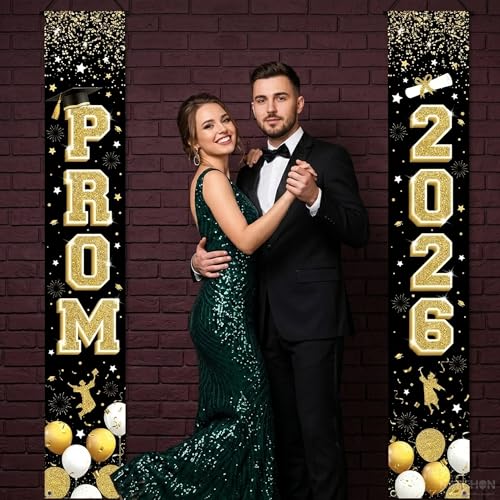 Image of KatchOn, Prom Door Banner 2026 - Prom Door Decorations | Black and Gold Decor For Prom Night | Prom Send Off Decorations 2026 | Graduation Decorations 2026 For Home