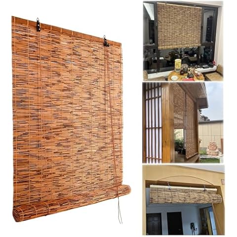 Outdoor Home Matchstick Blinds Cordless Bamboo Shades for Patio Roll Up Waterproof Bamboo Window Blinds Privacy Screen Reed Curtains 20x64in 36x72in 28x48in 72x72in (Size : 34 in Wide x 48 in High) Cover