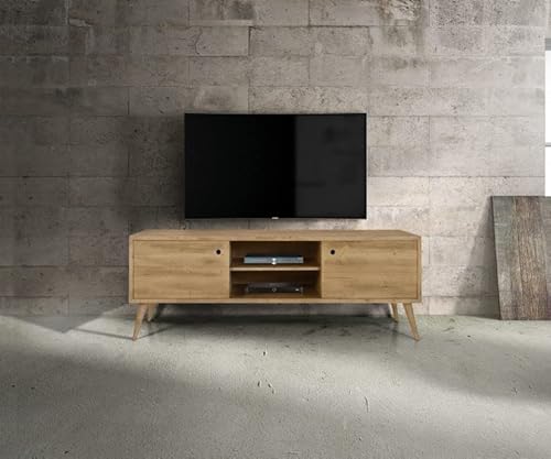 MAR.C.A DESIGN TV-Schrank für Wohnzimmer, modern, gebürstet, Höhe 55 cm, mit 2 Regalfächern, 160 x 45 cm Cover