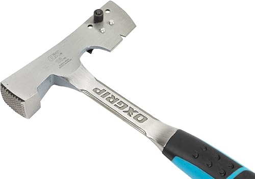 OX TOOLS P088228 Pro Martillo para techos de 28 onzas con cara fresada, hoja ajustable y agarre ergonómico, martillo para tejadores, hacha para