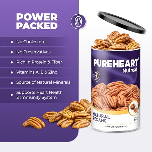 Image of Pureheart Premium Pecan Nuts 180g | Premium Natural Pecans | Healthy Dry Fruits Snack | Rich in Protein, Fibre & Antioxidants | Ideal for Snacking & Baking
