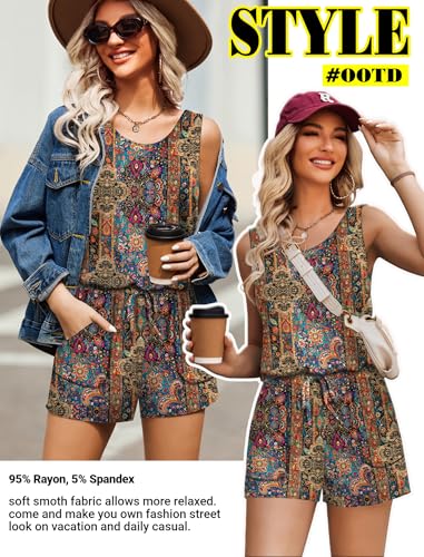 Image of ADOME Rompers for Women Summer Sleeveless Scoop Neck Tank Top Casual Short Jumpsuit Rompers with Pockets