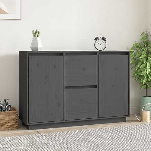 Aparador gris de pino macizo de 111x34x75 cm 3